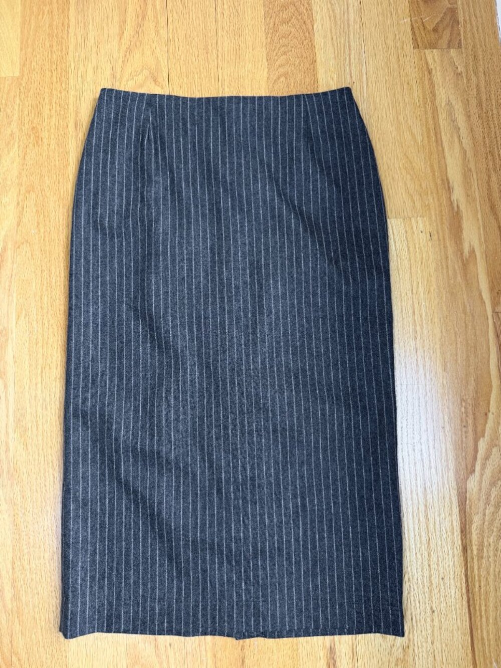 The Kooples Midi Skirt Wool Cashmere Gray Pinstripe (4) NWT - Picture 2 of 10